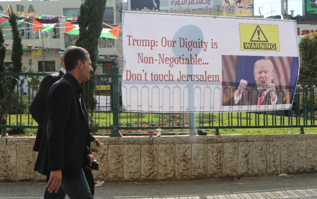 Placard in Palestine that reads "Trump: Our Dignity is Non-Negotiable... Don't Touch Jerusalem. Credit: Photo: Ahmad Al-Bazz/Activestills.org