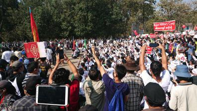 Protest against military coup, 9 Feb 2021, Hpa-An, Kayin State, Myanmar. Photo: Ninjastrikers